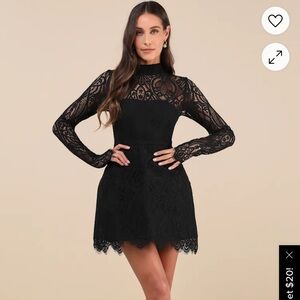 NWT Gorgeous Attraction Black Lace Structured Long Sleeve Mini Dress